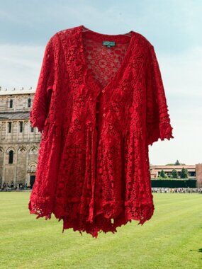 Beautiful red lace jacket or mini dress by Giacomo Cinque for Antica Sartoria